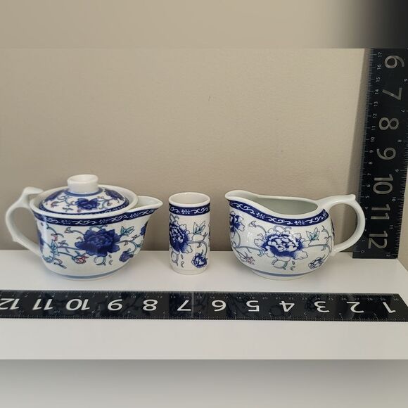 Oriental Asian Blue Floral Tea Creamer Cups Set #1141 - Picture 13 of 16